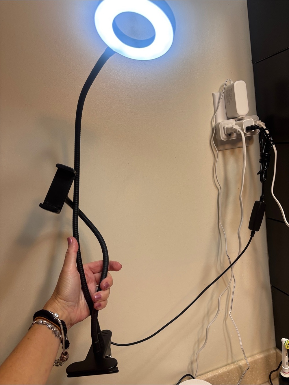 Adjustable LED Ring Light with phone holder and clip